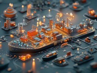 Poster - Massive freight ships equipped with advanced AI powered navigation systems orchestrating the seamless transport of international cargo