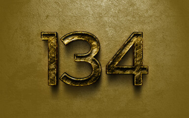 Sticker - 3D dark golden number design of 134 on cracked golden background.