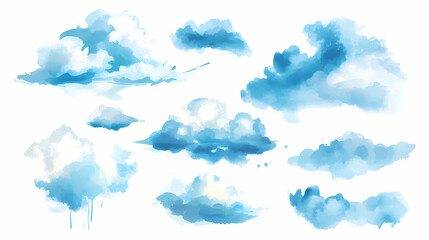 Wall Mural - Blue watercolor clouds on white background. cyan watercolour water splash texture. set of modern pastel color paint stains with blue watercolor background. Pastel Drawing. Illustration