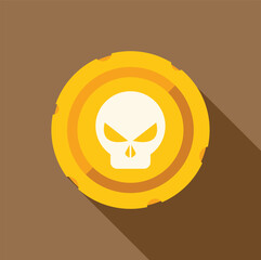 Poster - golden coin is showing scary skull symbol on the front side with long shadow effect on brown backgro