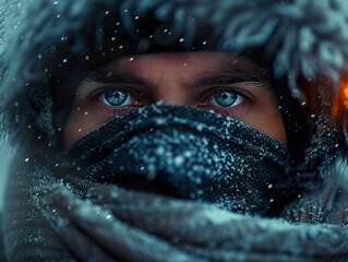 Wall Mural - Intense Gaze: Man in Winter Wonderland