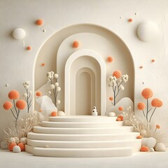 Poster - Minimalist 3D Product Display Studio with Textured Walls and Floors A Serene and Sophisticated Scene Featuring a Podium Frame Soft Shadows