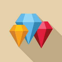 Poster - simple vector illustration featuring three colorful diamonds casting long shadows on a plain backgro
