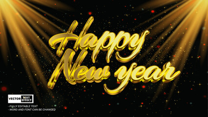 Aufkleber - Happy new year shiny luxury elegant style editable 3d vector text effect with spot light on glitter background