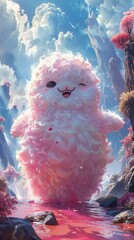 Sticker - Cute Fluffy Fantasy Creature in a Whimsical Landscape