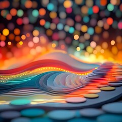 Poster - Dreamlike digital realm with luminous polygonal formations dynamic information displays and ethereal chromatic lighting  Futuristic data patterns create a modernist aesthetic in this surreal