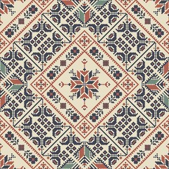  Seamless pattern design with traditional Palestinian embroidery motif