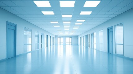  Empty Corridor with Blue Walls