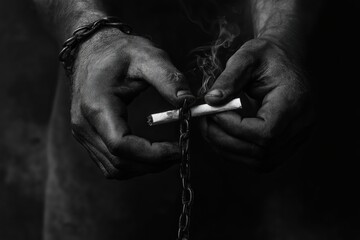 a man with a cigarette chained to a chain