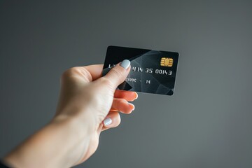 Poster - A hand holds a sleek black credit card, highlighting the importance of digital transactions and personal finance in everyday life. Generative AI