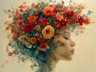 Canvas Print - Woman with Floral Crown: A Dreamy Portrait