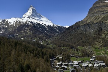 matterhorn and residential buildings in zermatt, switzerland, europe