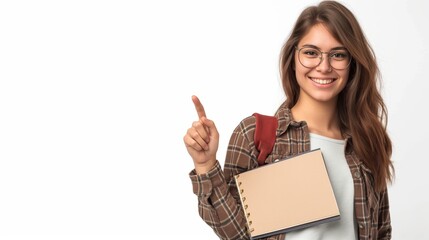 Wall Mural - a young woman with glasses pointing at something