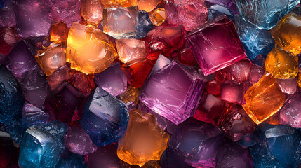 Poster - Vibrant assortment of colorful gemstones artfully arranged on a surface reflecting light in a dazzling display