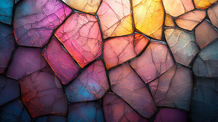 Aufkleber - Colorful stained glass design featuring vibrant hues and geometric patterns illuminated by soft light