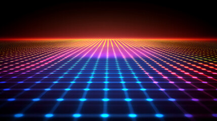 Aufkleber - Colorful neon grid design illuminating the horizon against a dark background, creating a futuristic atmosphere during nighttime