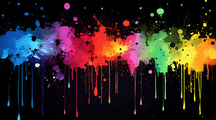 Aufkleber - Colorful paint splashes creating an artistic explosion on a black background in a modern art setting