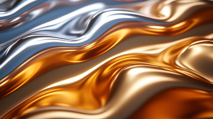 Poster - Flowing metallic waves in shimmering silver and warm gold hues reflect light in an artistic display of texture and color