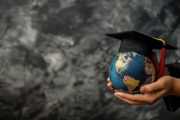 a person holding a globe in a graduation cap