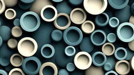 Aufkleber - Abstract composition of circular shapes in shades of blue and beige against a dark background