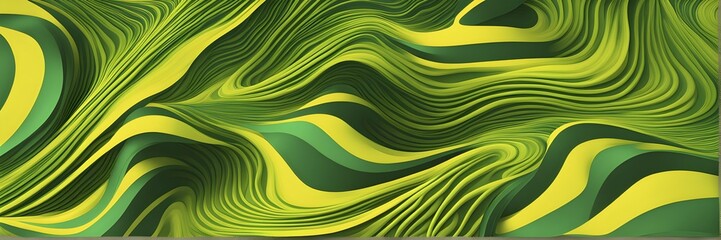  - Seamless abstract pattern of vector fluid curved lines creating a dynamic ripple effect in vibrant colors of green and yellow, AI generated