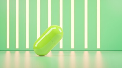 Bright green capsule on a stylish background with light lines.