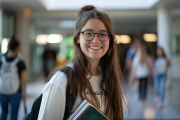 Canvas Print - a girl with glasses and a book bag