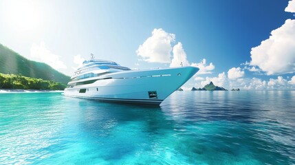 Wall Mural - breathtaking view of a luxurious yacht gliding through crystal clear waters under a brilliant blue s