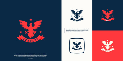 Canvas Print - heraldic symbol with eagle silhouette concept, unity, protection, logo graphic template.