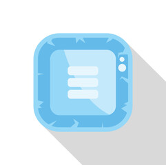Poster - blue frozen user interface element with menu buttons showing a list, for video game design