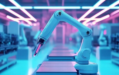 Poster - A robotic arm in a futuristic lab setting, designed for precision tasks in an industrial environment.