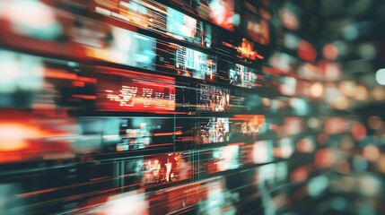 Fototapete - Dynamic digital background with blurred images, illustrating technology and speed in a modern media environment.