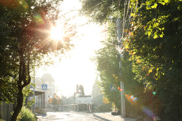 Wall Mural - beautiful view of city with trees in morning