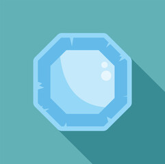 Poster - octagon ice block shining with glare light, falling frozen water