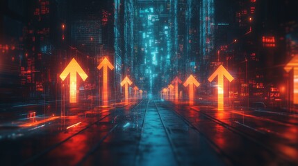 Wall Mural - Glowing digital arrows 