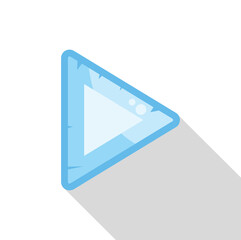Poster - cartoon style blue ice play button casting long shadow on white background