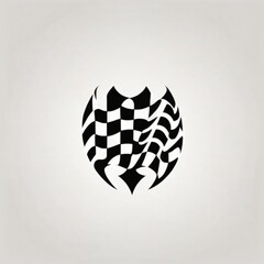 Unique black and white abstract design featuring checkerboard patterns and flowing lines on a neutral background