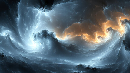 Poster - Dynamic swirling clouds of blue and orange create a striking celestial atmosphere in a cosmic setting
