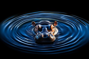 Aufkleber - Simple Pygmy Hippopotamus design submerged in water, with ripples gently radiating outward in a minimalist style