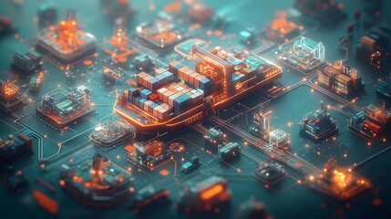 Poster - Cargo Ships of the Future Sleek and Streamlined Vessels Harnessing Cutting Edge Technology to Optimize Global Logistics Surrounded by a Network of Digital Maps and Supply Chain Data Visualizations