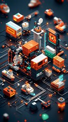 Poster - Futuristic autonomous cargo container vessels with cutting edge maneuvering and navigation technology complex global logistics algorithms and interconnected supply chain data visualization