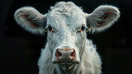 Poster - Close-up Portrait of a White Cow with Soft Fur