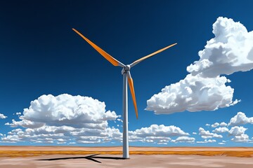 Aufkleber - Single windmill standing in an open field, drawn in minimalist style with soft colors and a simple background