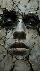 Poster - Cracked Face Portrait: A Surreal Exploration of Beauty and Decay