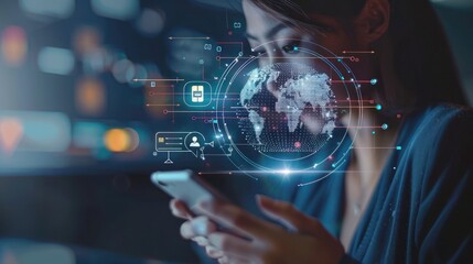 .Close-up of Female hands using mobile phone for Digital banking internet payment online shopping and financial technology, e-transaction concepts. e-wallet and currency exchange