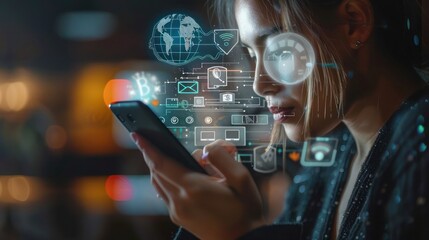 .Close-up of Female hands using mobile phone for Digital banking internet payment online shopping and financial technology, e-transaction concepts. e-wallet and currency exchange