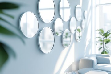 Aufkleber - Sunlight illuminating modern office lobby with round mirrors