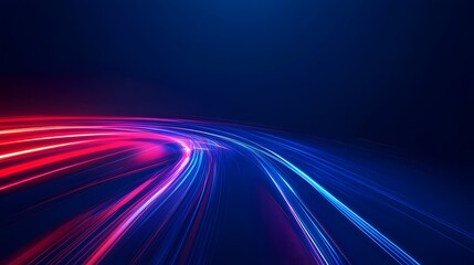 Modern abstract high-speed movement with dynamic motion light trails on a dark blue background