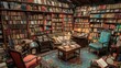 © farhan - A vintage bookshop with cozy reading nooks, antique furniture, and shelves packed with rare and used books