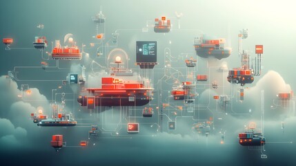 Poster - sleek and streamlined silhouettes of futuristic cargo container vessels powered by advanced propulsi